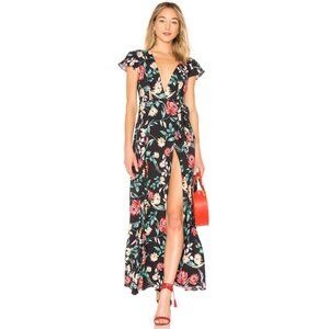 Lovers And Friends Kayla Wrap Dress Tie Side Ruffle Sleeve Bold Floral Size XS